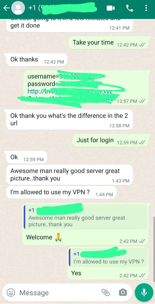 WhatsApp customer feedback praising IPTVDream for smooth setup and strong dream iptv connection.